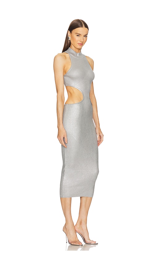 Shop Michael Costello X Revolve Calista Cut Out Long Midi Dress In Metallic Silver