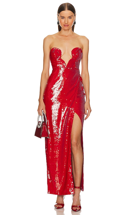 Norma Kamali X REVOLVE Low Back Slip Mermaid Fishtail Gown in Red