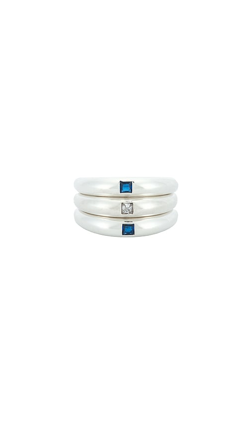 MEGA Gypsy Blue Stacked Ring in Metallic Silver. - size 6 (also in 7)