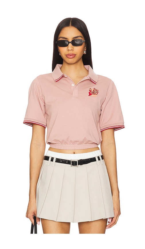 Gigi Cropped Short Sleeve Polo Top in Pink. - size XL (also in L, M, S, XS)