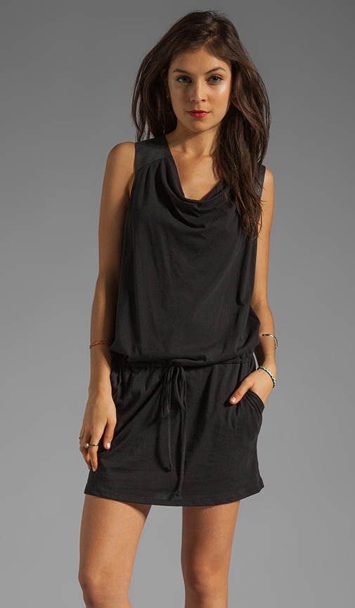 Leather Sleeveless Drape Neck Dress