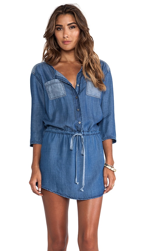 Michael Stars 3/4 Sleeve Button Down Shirt Dress in Denim | REVOLVE