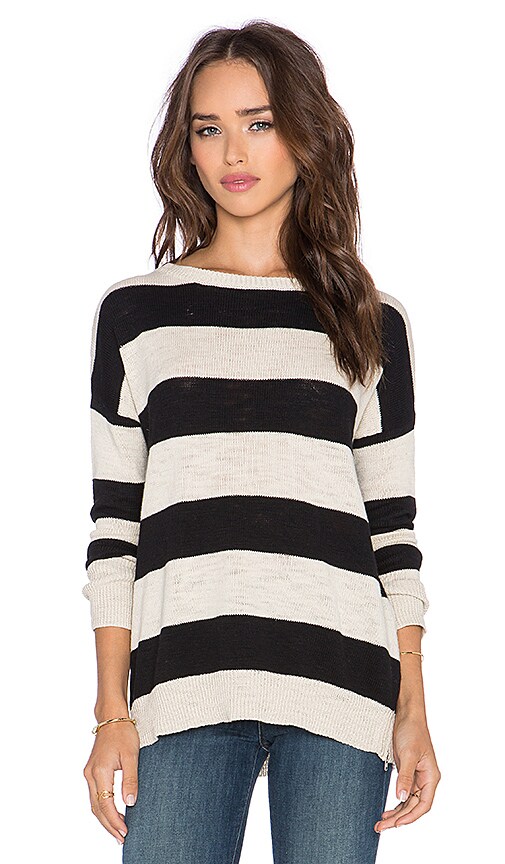 Michael Stars Boatneck Side Slit Sweater in Parchment & Black