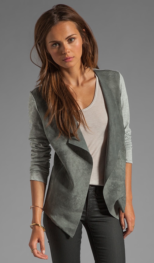 Leather Long Sleeve Drape Front Cardigan
