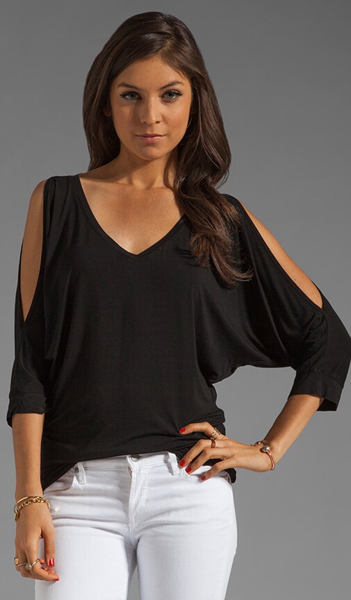 3/4 Sleeve Cold Shoulder V Neck Top