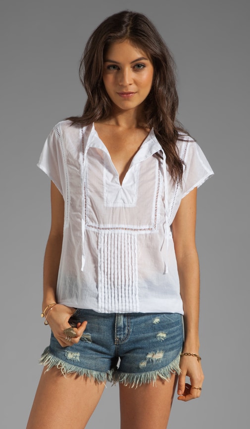 Wovens Tulum Short Sleeve Blouson Hem Peasant Top