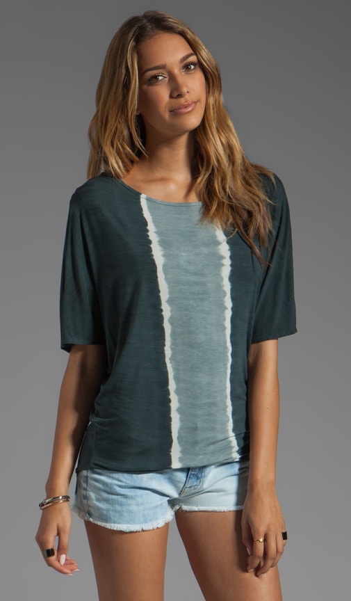 Vertical Stripes Elbow Sleeve Dolman Wide Neck Tee