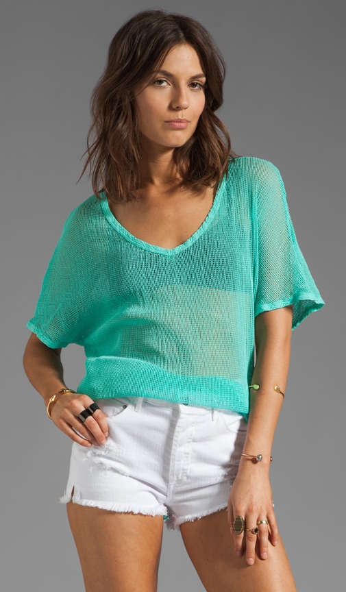 Box Mesh Short Sleeve V Neck Dolman Top