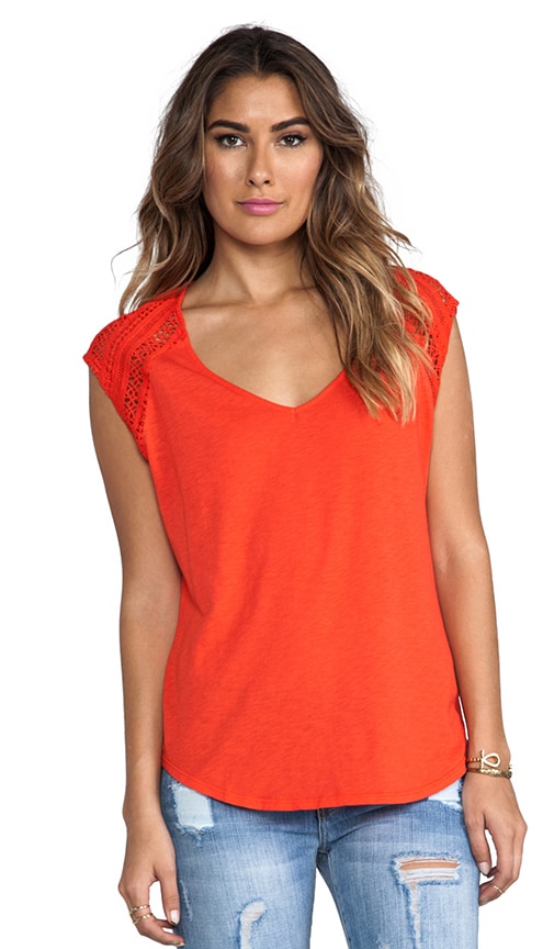 Crochet Short Sleeve V Neck Raglan Top