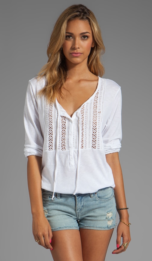 Crochet 3/4 Sleeve Blouson Hem Henley Top