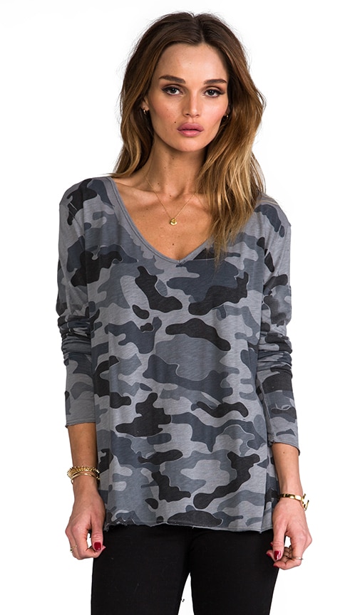 Camo Boxy Long Sleeve V Neck