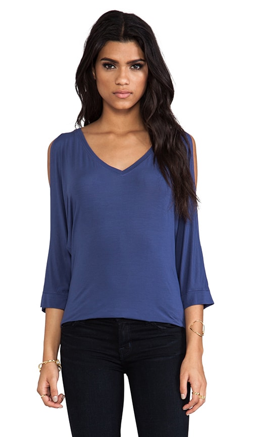 3/4 Sleeve Cold Shoulder V Neck Tee