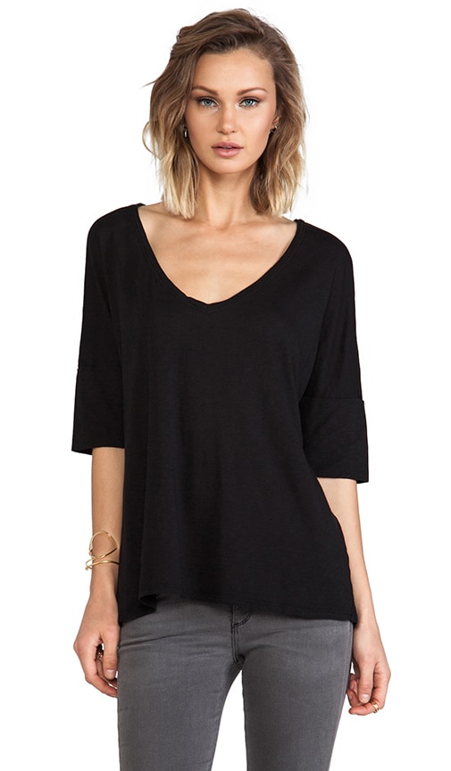 Elbow Roll Sleeve V Neck