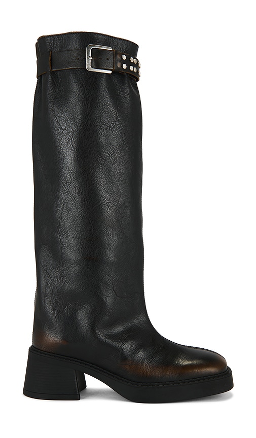Miista Tall Boot Buckle Chunky Heel In Black