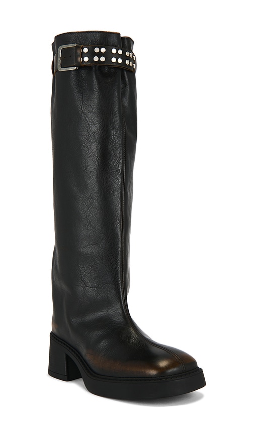 Miista Tall Boot Buckle Chunky Heel In Black