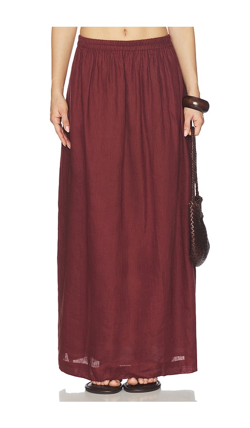 MIKOH Ciel Maxi Skirt - back view in Burgundy