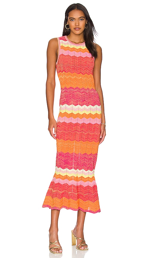 MILLY Zig Zag Stitch Dress in Pink Multi