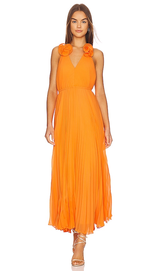 MILLY Evie Pleated Dress in Tangerine | REVOLVE