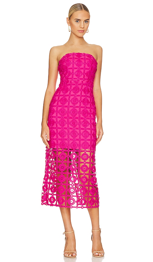 Milly Kait Strapless Tile Lace Midi Dress In Pink | ModeSens