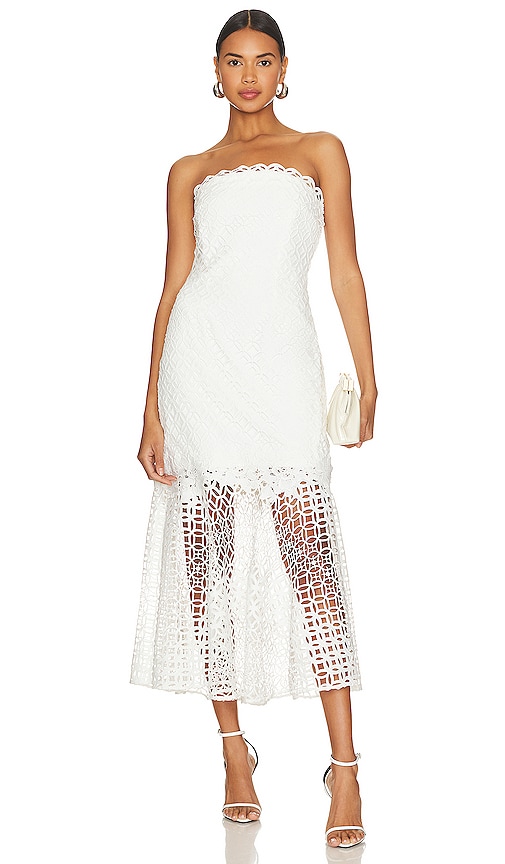 MILLY Nuriel Interlocking Geo Lace Midi Dress in White