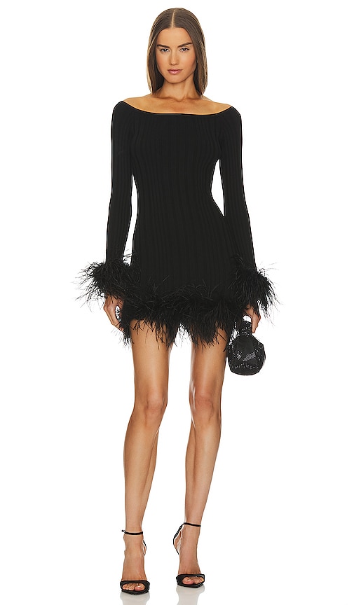 Shop Milly Rosette Feather Trim Mini Dress In Black
