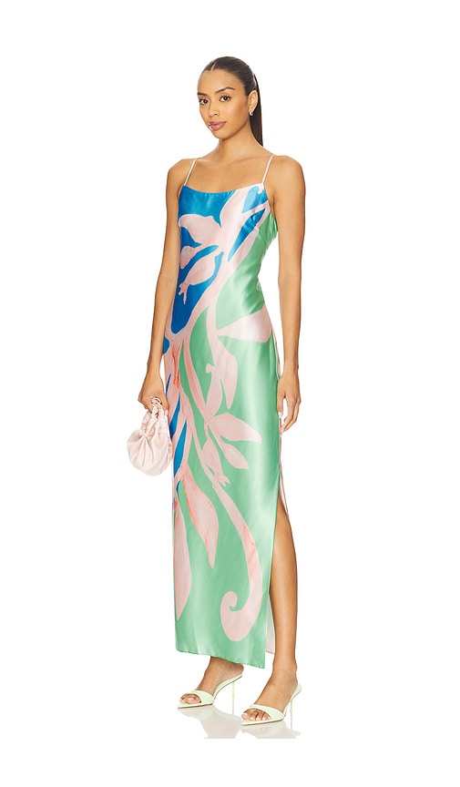 Lily Floral Vine Satin Dress in Blue,Green. - size 2 (also in 0)