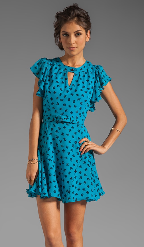 Silk Clover Print Carlin Flutter Dress