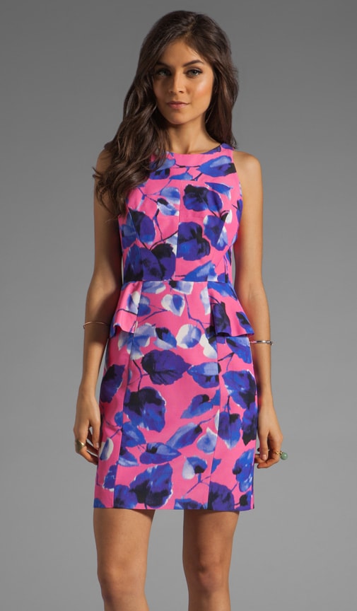 Ivy Print on Silk Cotton Faille Peplum Sheath Dress