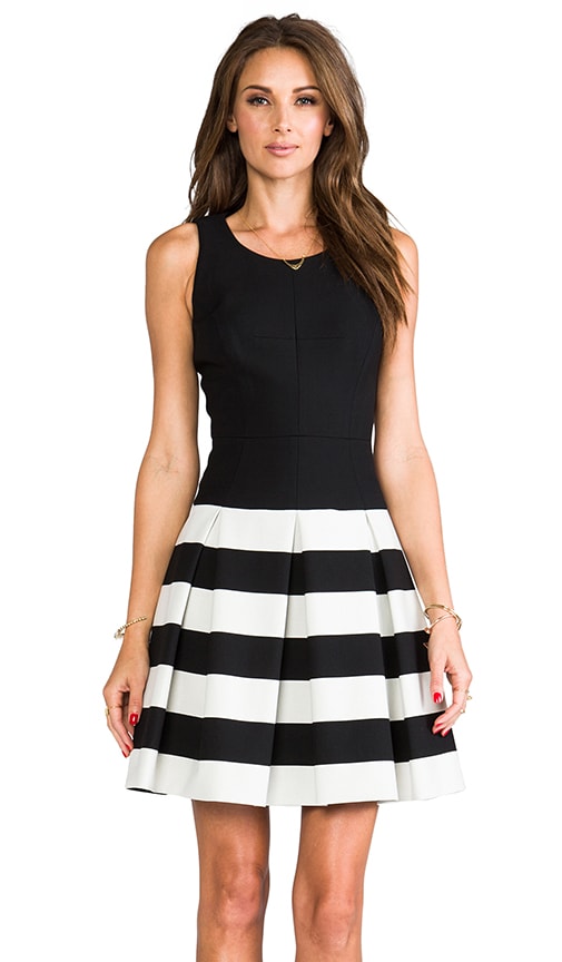 Stretch Doubleweave Drop-Waist Pleated Skirt Dress
