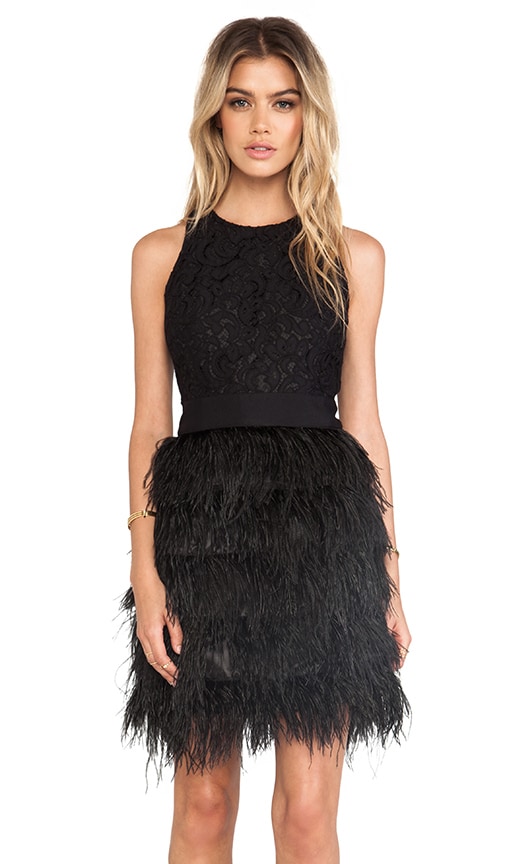 MILLY Blair Feather Dress in Black | REVOLVE