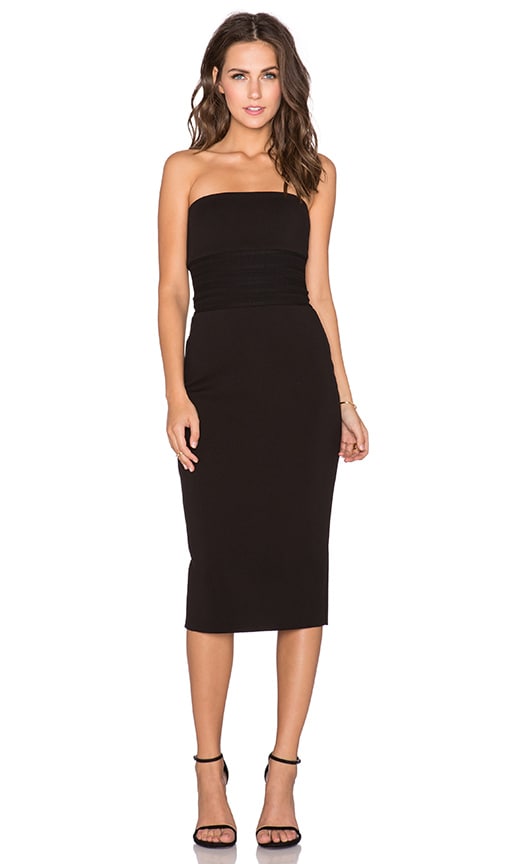 black strapless midi dress