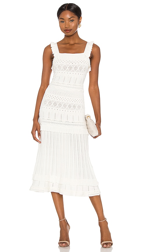 MILLY Light Weight Pointelle Midi Dress in White | REVOLVE