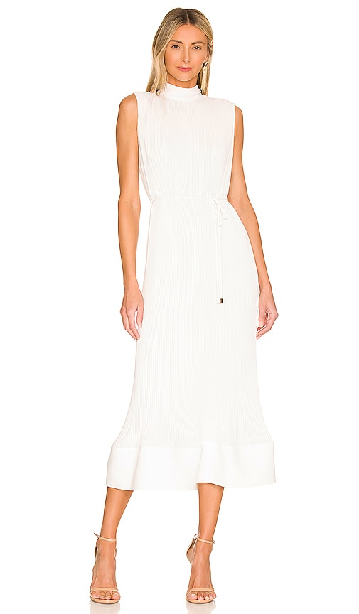 MILLY Melina Solid Pleat Dress in White ...