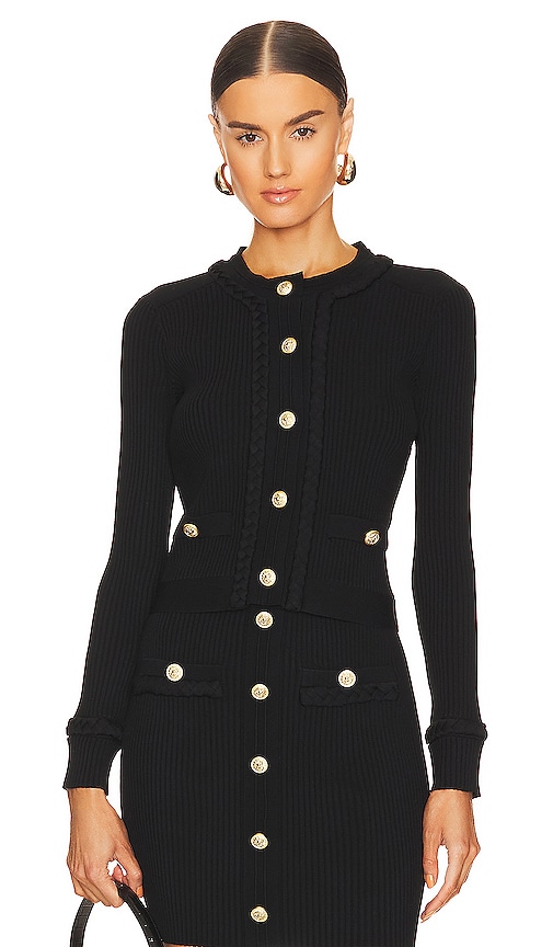 Milly Braided Placket Cardigan In Black