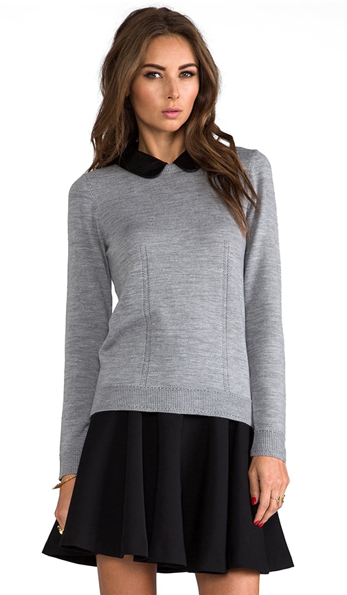 Knit Leather Collar Sweater