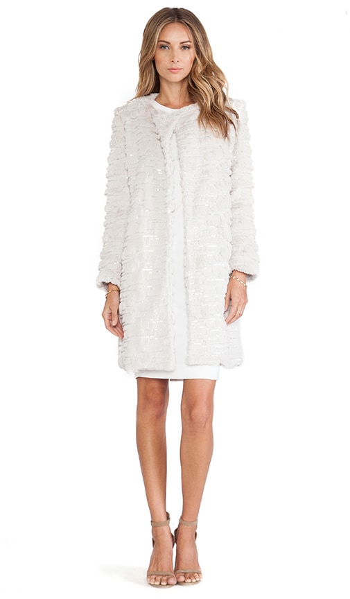 Sequin Embroidered Faux Fur Coat