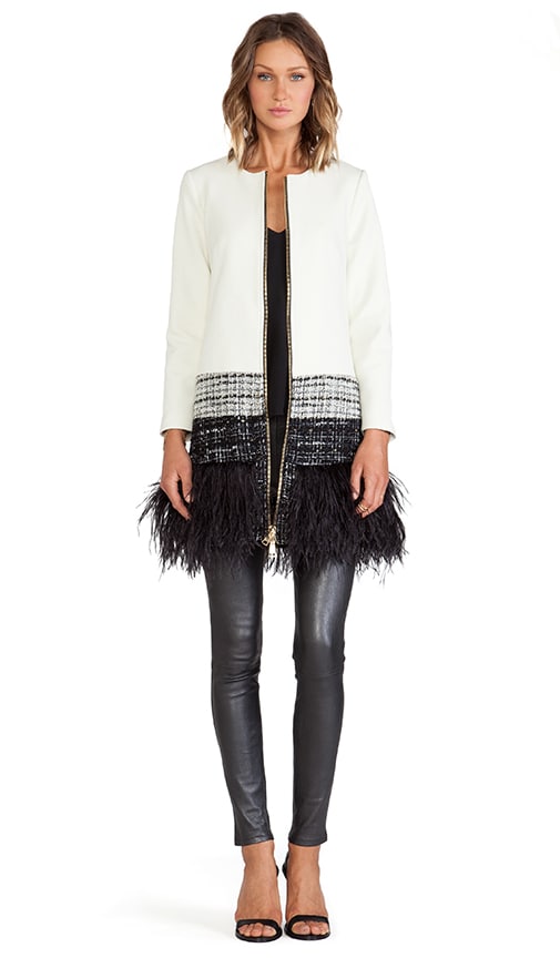 MILLY Feather Trim Jacket in White Multi