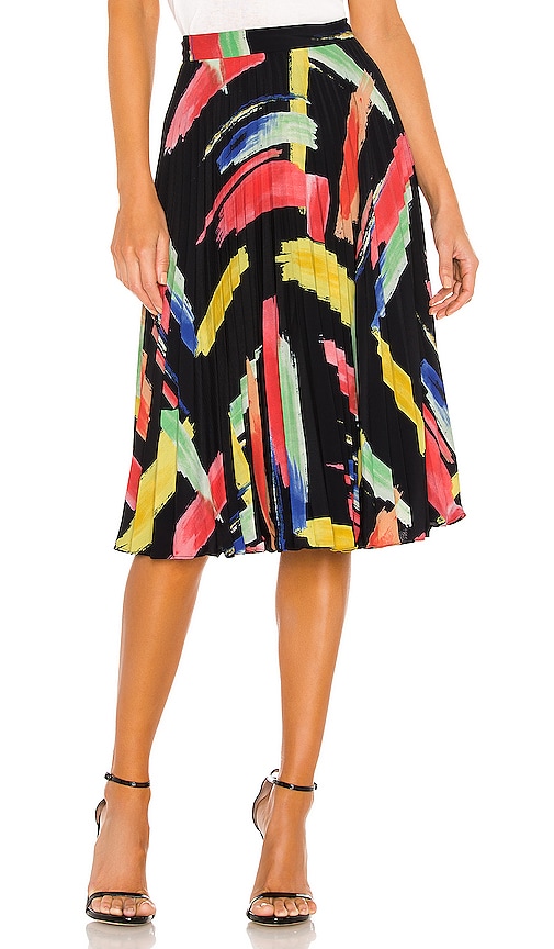 Modern Brushstroke Print Twill Pleated Skirt