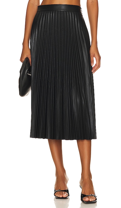 Faux Leather Black Pleated Midi Skirt