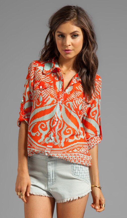 Mosaic Print Silk Elisa Epaulette Buttondown Top