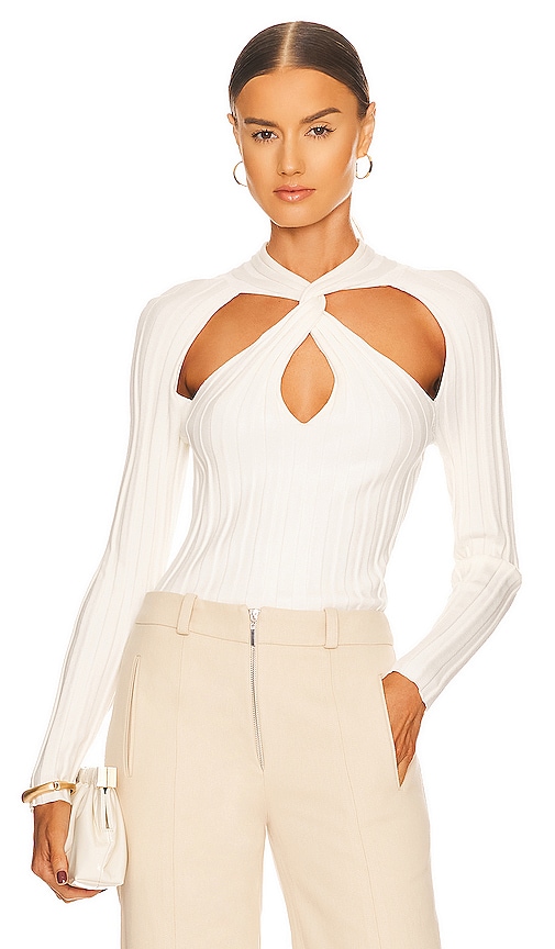 MILLY Twist Front Raglan Top in Ecru