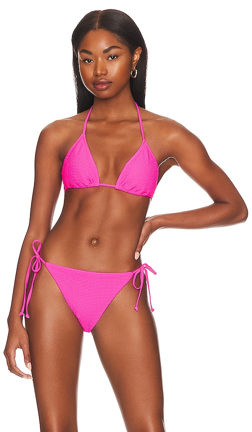 MILLY Cabana Textured Triangle Bikini Top in Neon Pink | REVOLVE