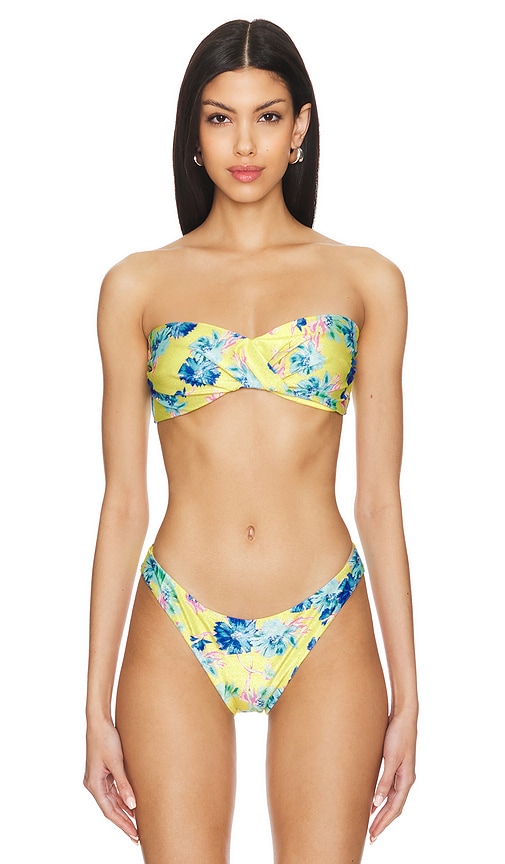 Shop Milly Cabana Floating Cosmos Twist Bandeau Top In Neon Yellow