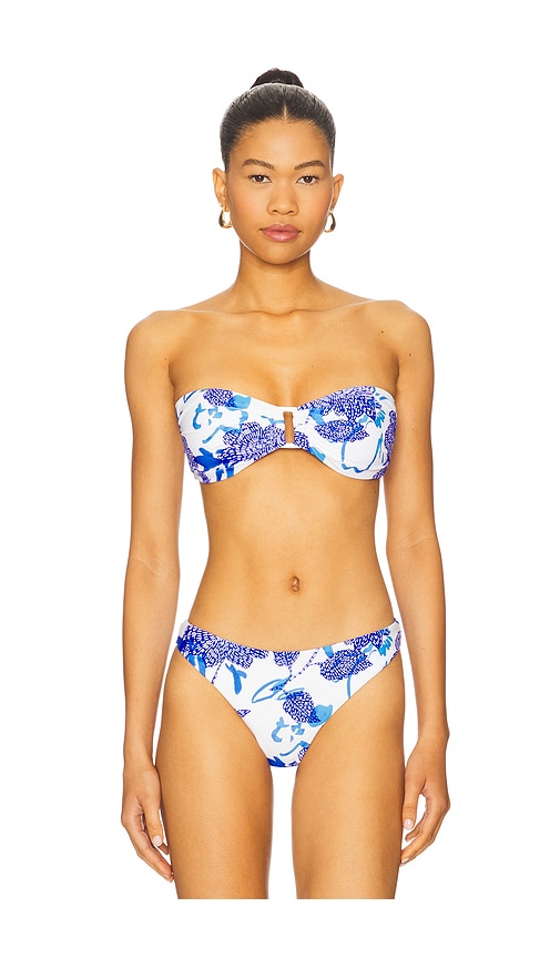 Brushwork Floral Bandeau Bikini Top in Blue. - size S (also in M)