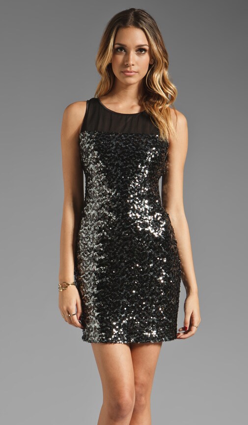 MM Couture by Miss Me Sleeveless Dress w Sequin Body in Black