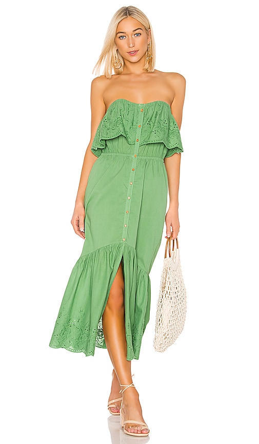 green strapless midi dress