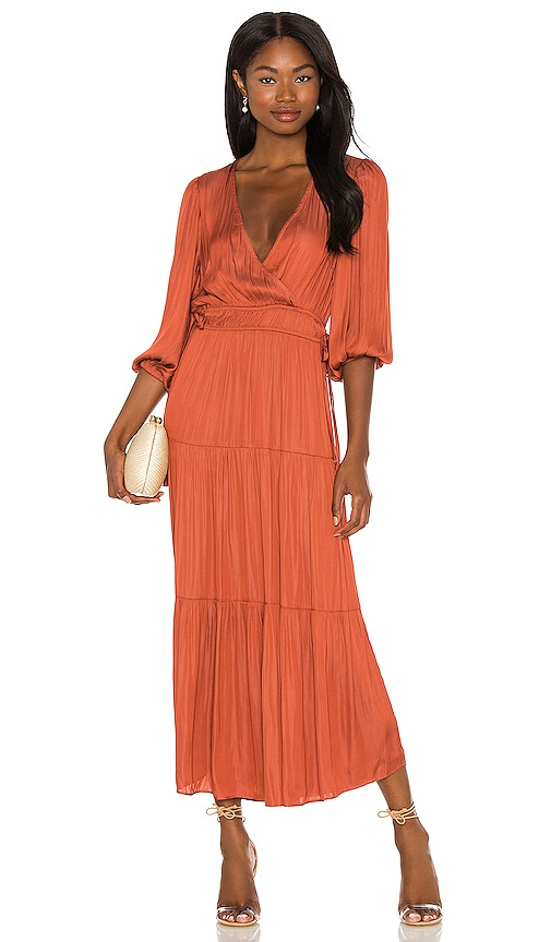 MINKPINK Susa Tiered Midi Dress in Rust