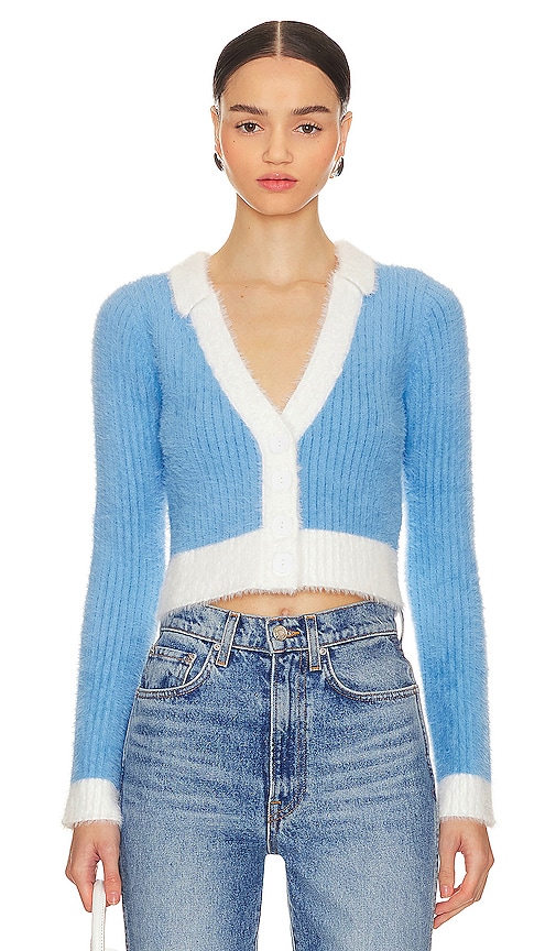 MINKPINK Josephine Knit Cardigan in Blue & Cream