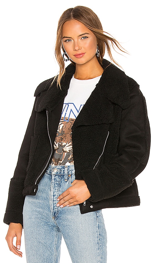 MINKPINK Alissa Sherpa Faux Fur Jacket in Black | REVOLVE