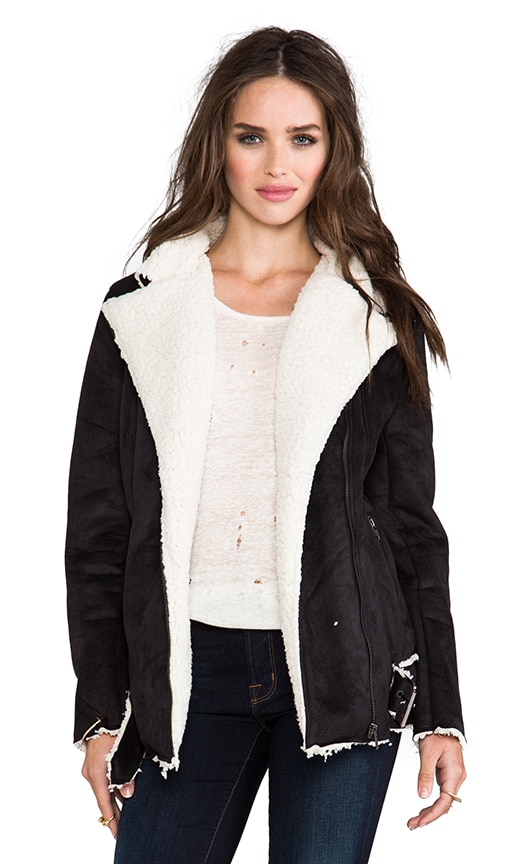 black and white shearling jacket